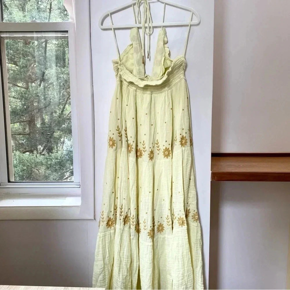 New Free People Real Love Embroidered Dress Maxi Summer Its Electric Yellow XL - Picture 7 of 15